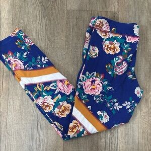 Floral Leggings - Blue and Orange
